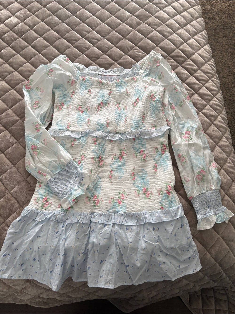 LoveShackFancy Light Blue Floral Smocked Dress🩵 “Garden Party”